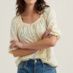 Lucky brand floral Celine peasant yellow top S